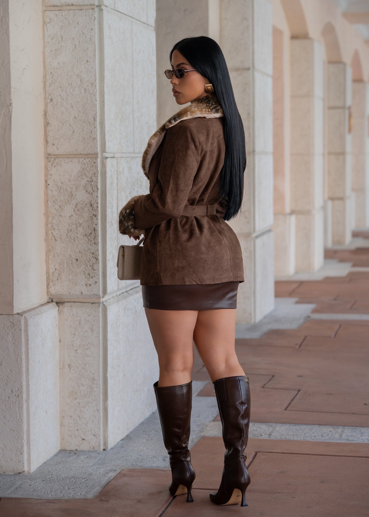 Wild Society Faux Fur Trim Coat Brown