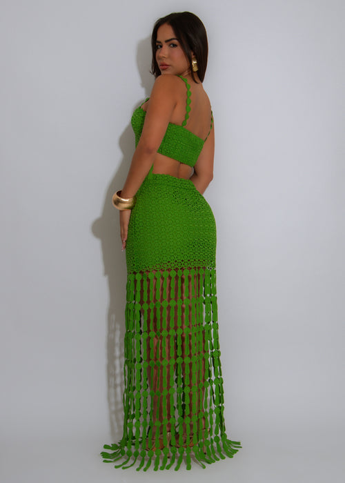 Tassel Tango Crochet Skirt Set Green