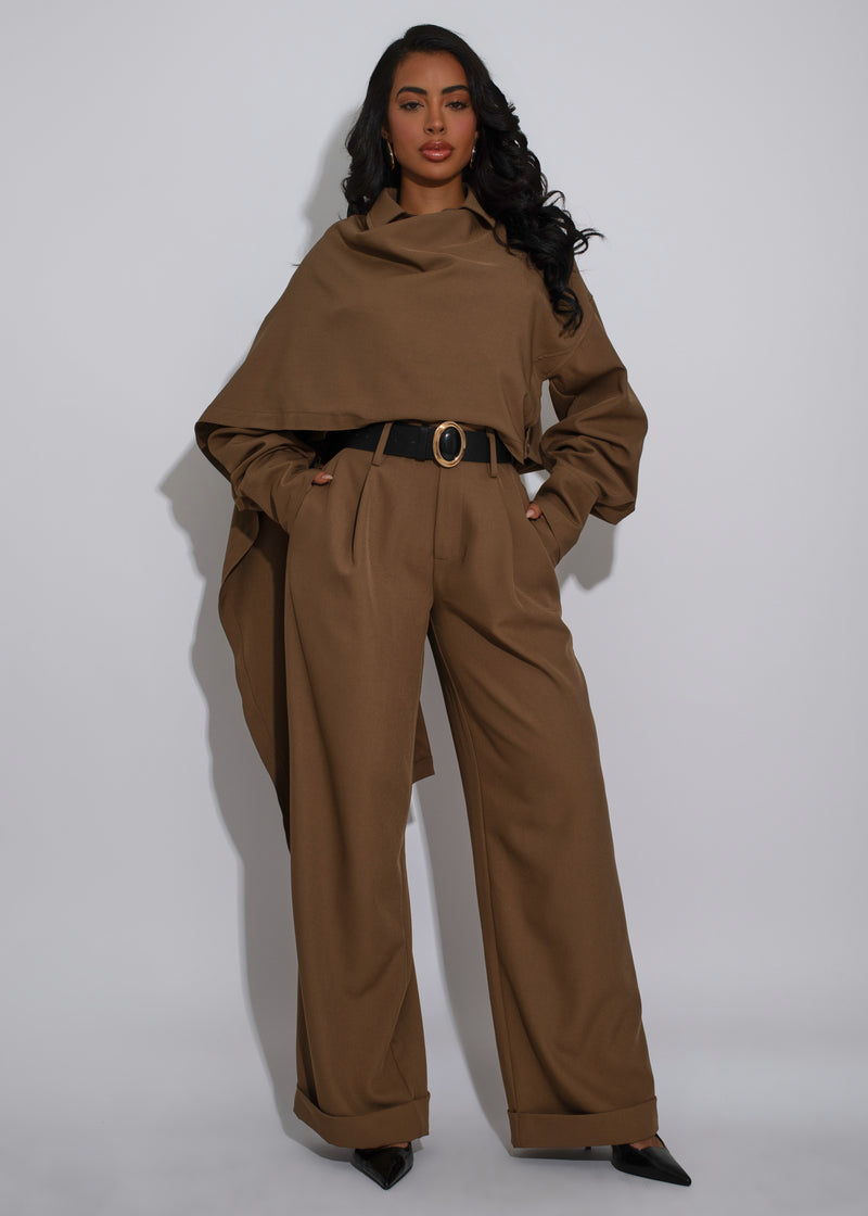 Modern Frame Scarf Pant Set Brown