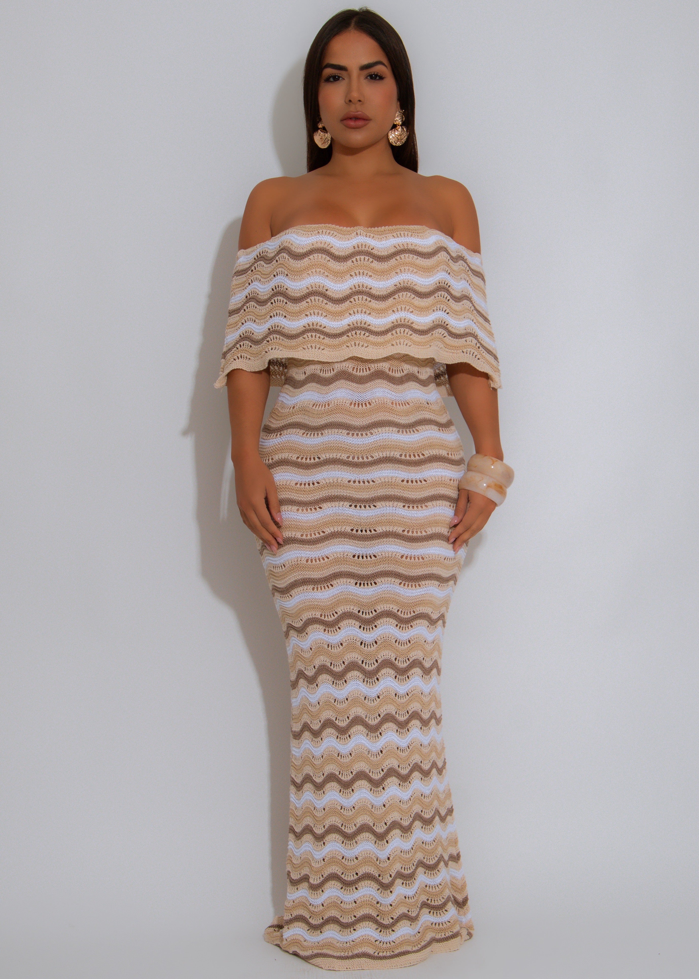 Sunwave Crochet Maxi Dress Nude