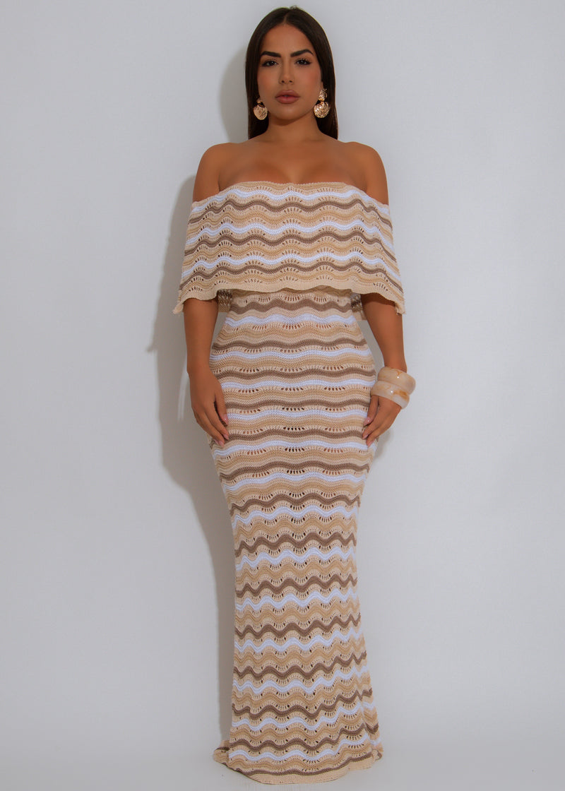 Sunwave Crochet Maxi Dress Nude