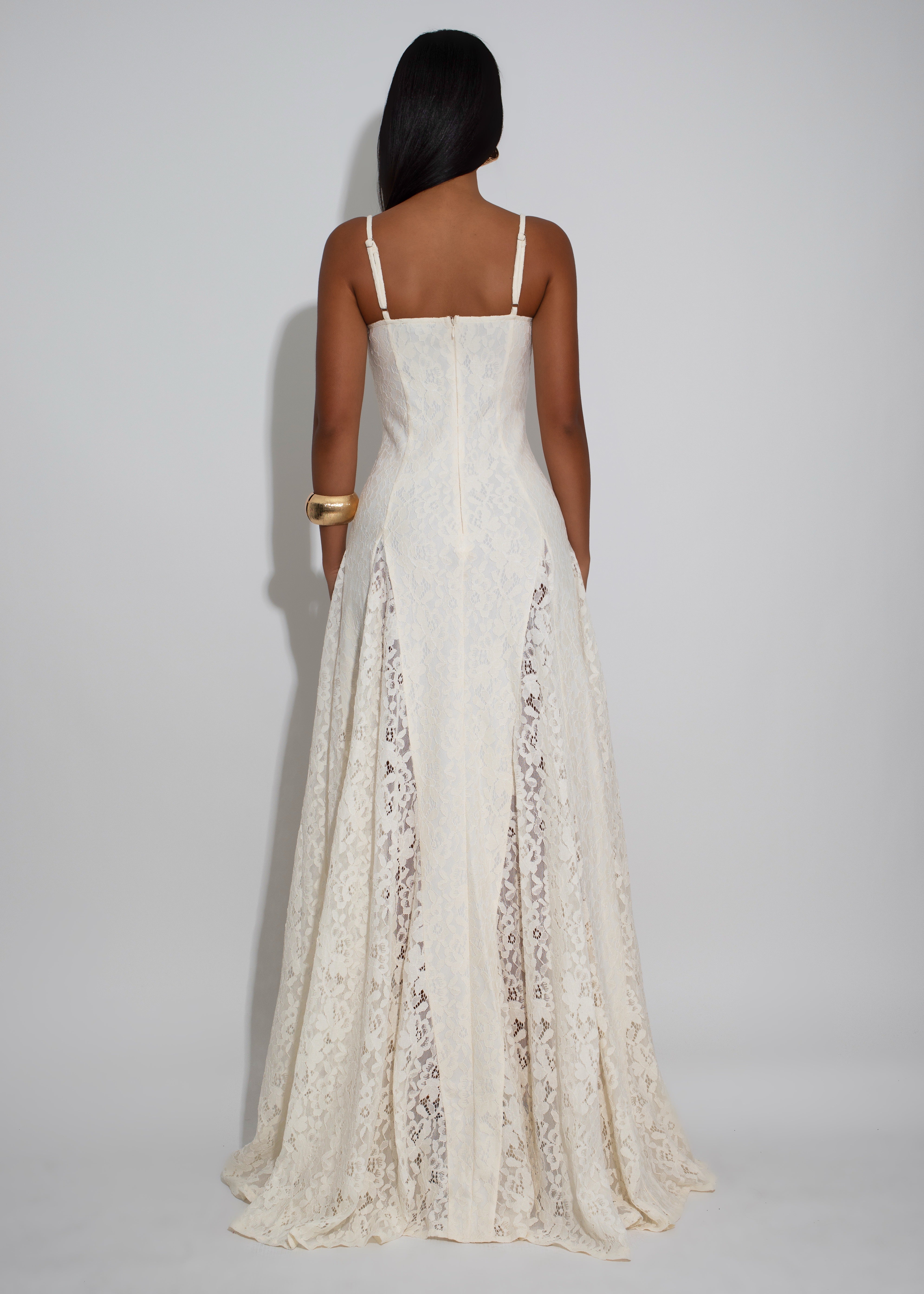 Ethereal Muse Floral Lace Maxi Dress Nude