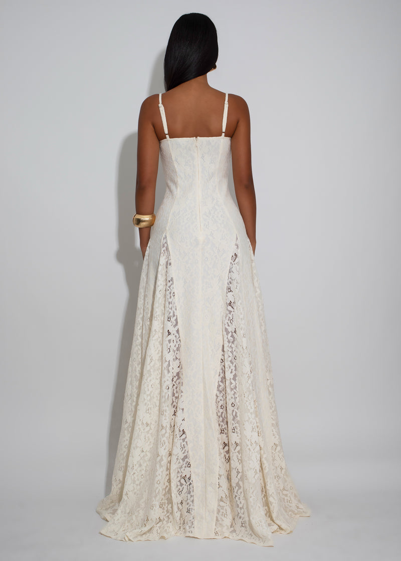 Ethereal Muse Floral Lace Maxi Dress Nude