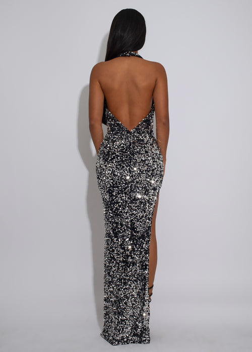Radiance Sequin Ruched Maxi Dress Black