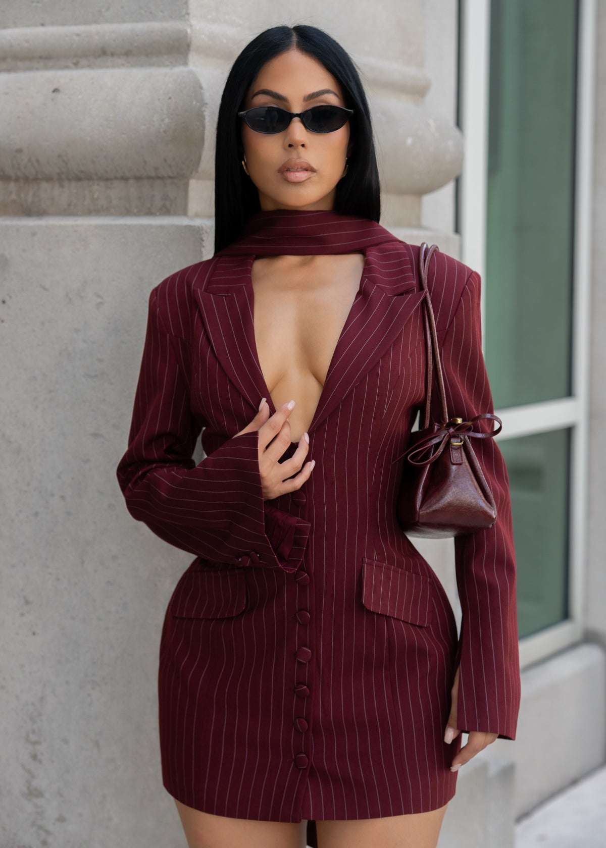 Scandal Pinstriped Blazer Dress Red