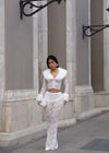 Crystal Fable Lace Faux Fur Pant Set White