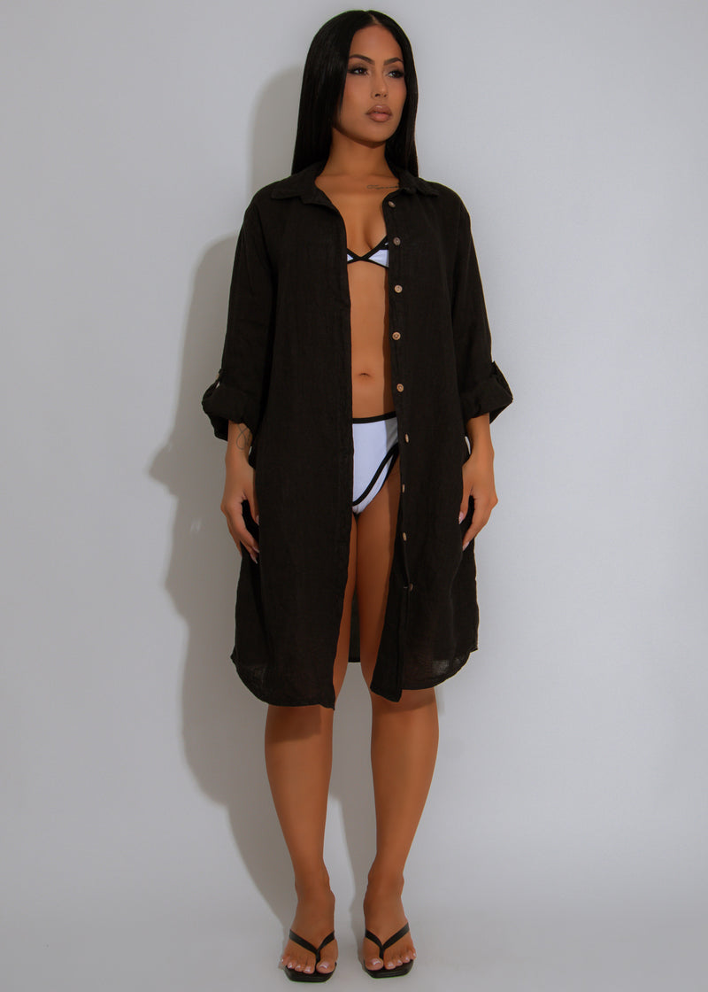 Sundown Ease Linen Mini Dress Black