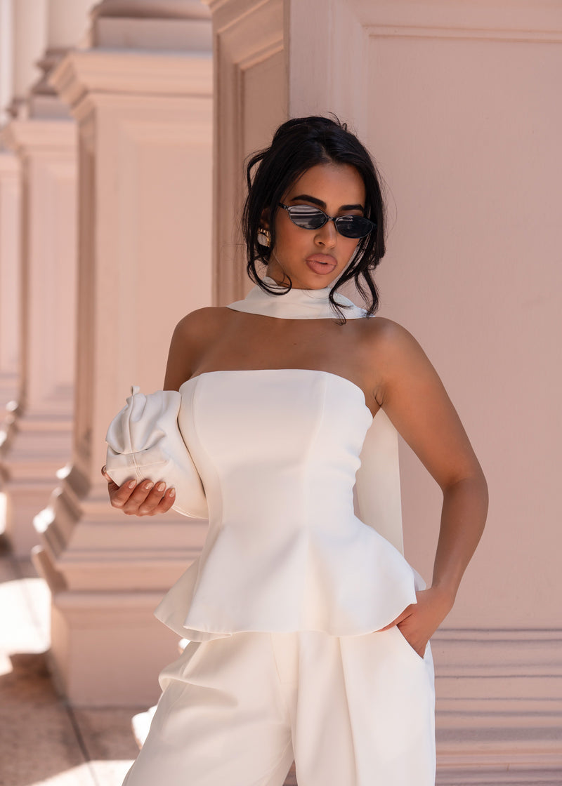 Sculpted Seduction Peplum Pant Set White