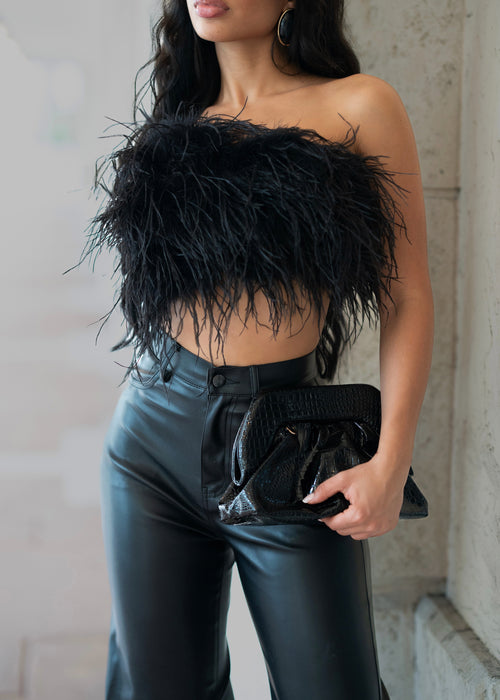 Eden Illusion Feather Crop Top Black