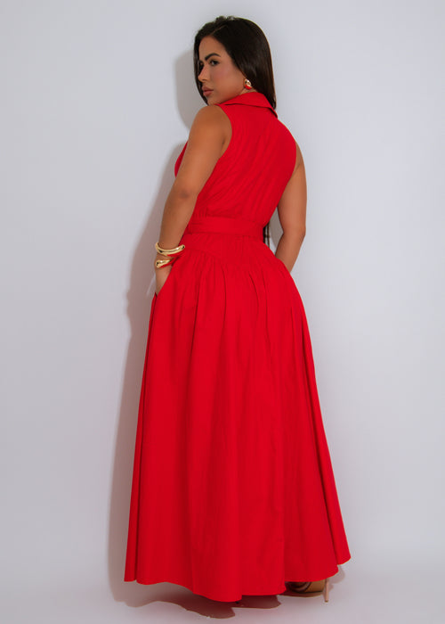 Power Stroll Ruched Maxi Dress Red
