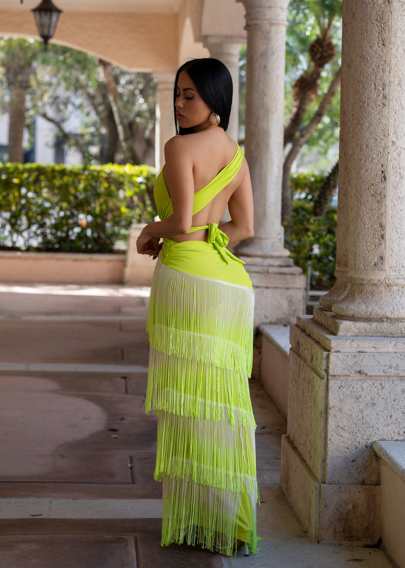 Solar Seduction Ruched Maxi Dress Green