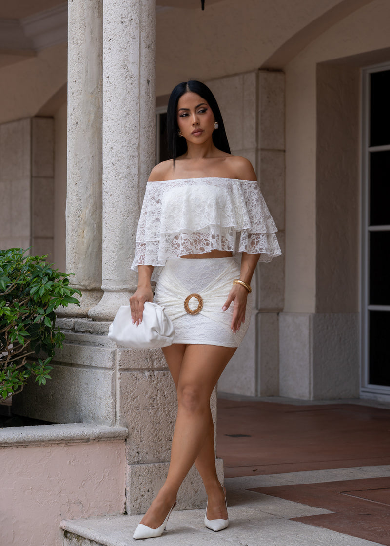 Sweet Floral Lace Sensation Skirt Set White