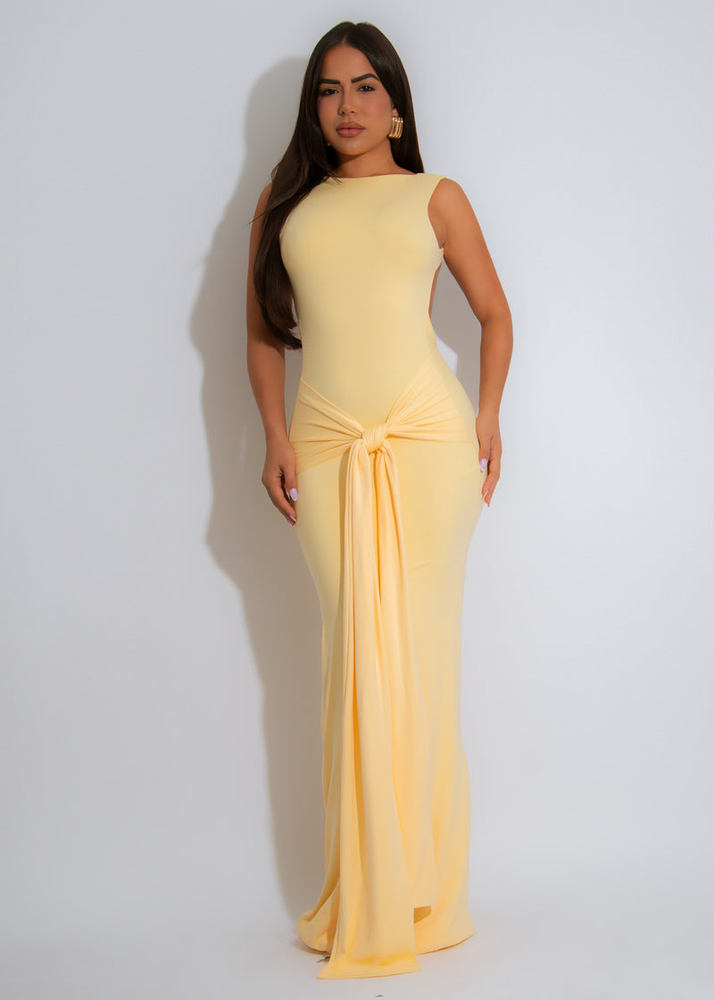 Sculpted Glow Ruched Maxi Dress Yellow