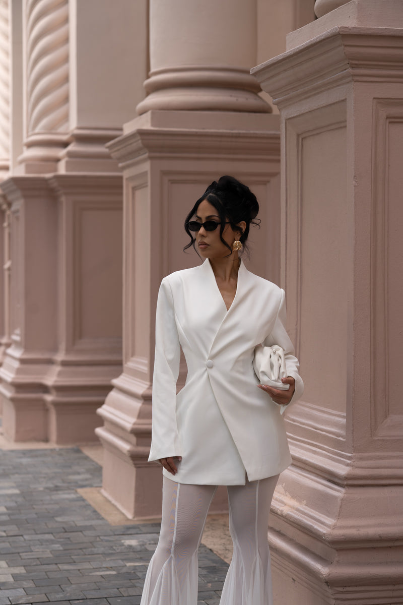 Luxe Layers Mesh Pant Set White