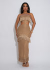 Bohemian Dynasty Knit Pearl Maxi Dress Nude