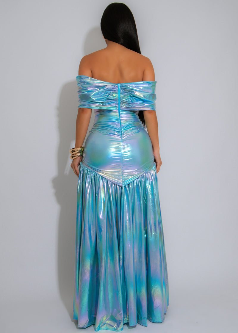 Ocean Spell Ruched Maxi Dress Blue