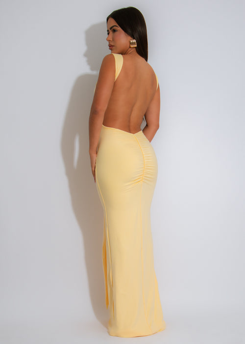 Sculpted Glow Ruched Maxi Dress Yellow