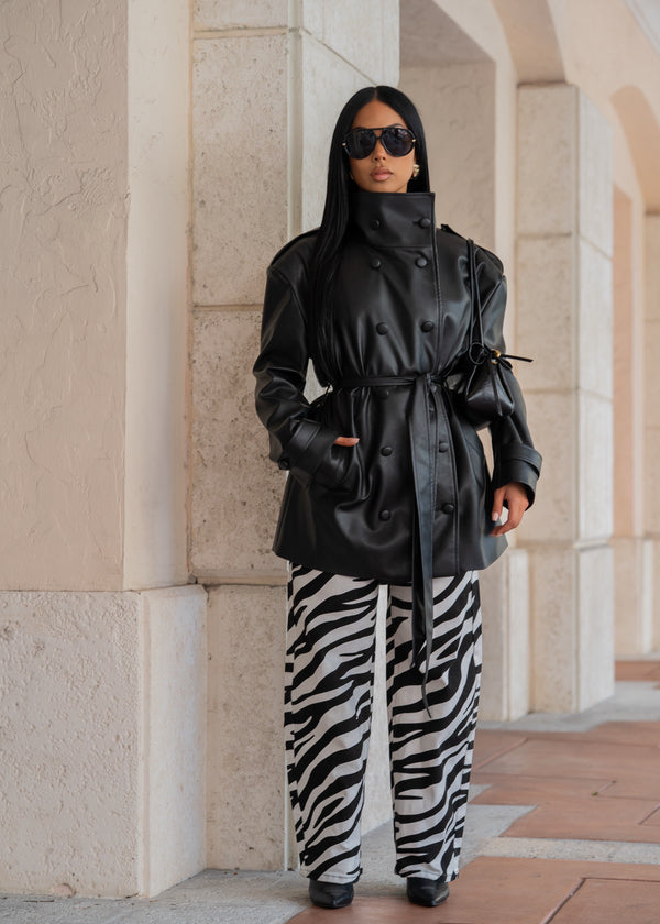 Wild Theory Zebra Print Wide Leg Jeans Black