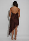Serene Temptation Satin Lace Mini Dress Brown