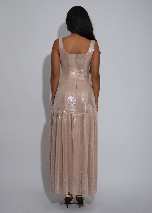 Lumière Whisper Sequin Maxi Dress Nude