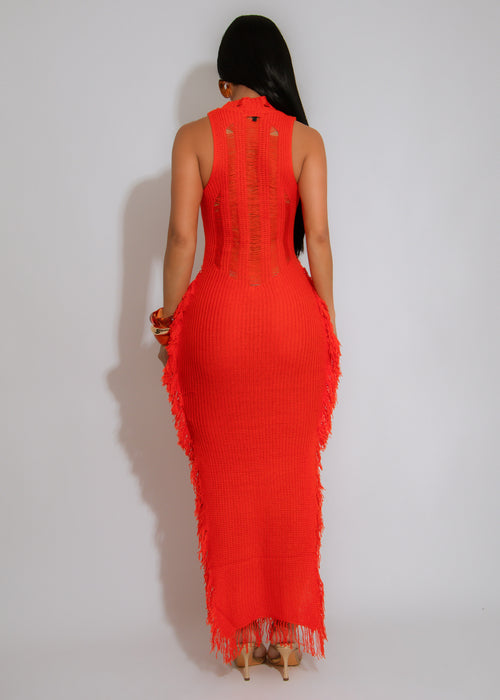 Oceana Fringe Crochet Maxi Dress Orange