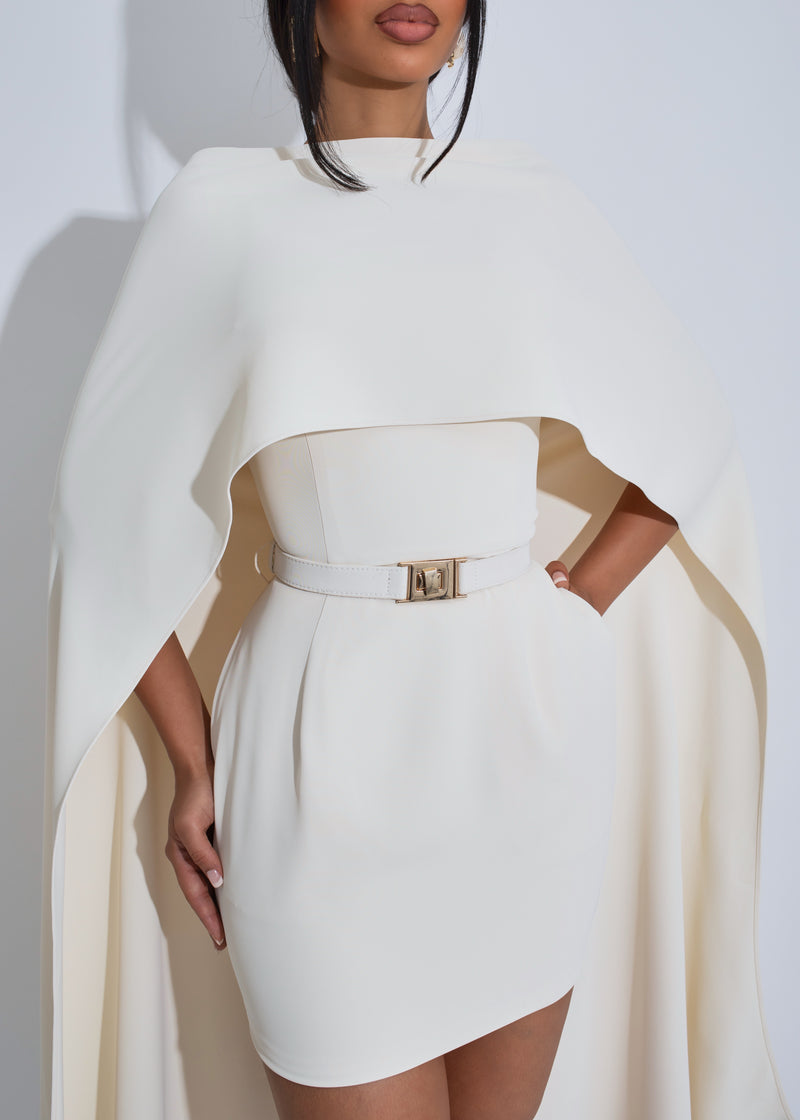 Structured Veil Cape Mini Dress Nude