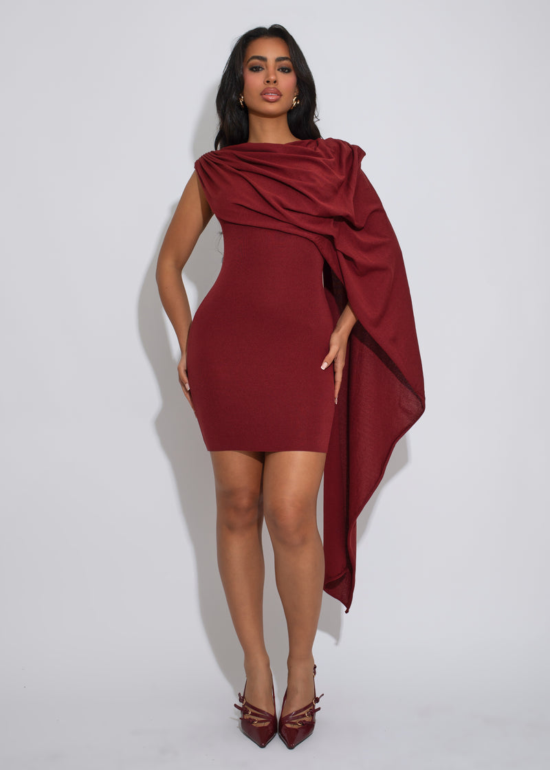 Fragmented Flow Ruched Ribbed Mini Dress Red