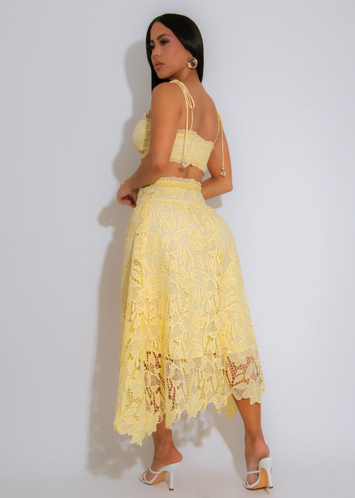 God's Plan Over Mine Lace Floral Skirt Set Yellow
