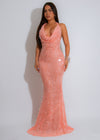 Ocean Siren Sequin Floral Mesh Maxi Dress Orange