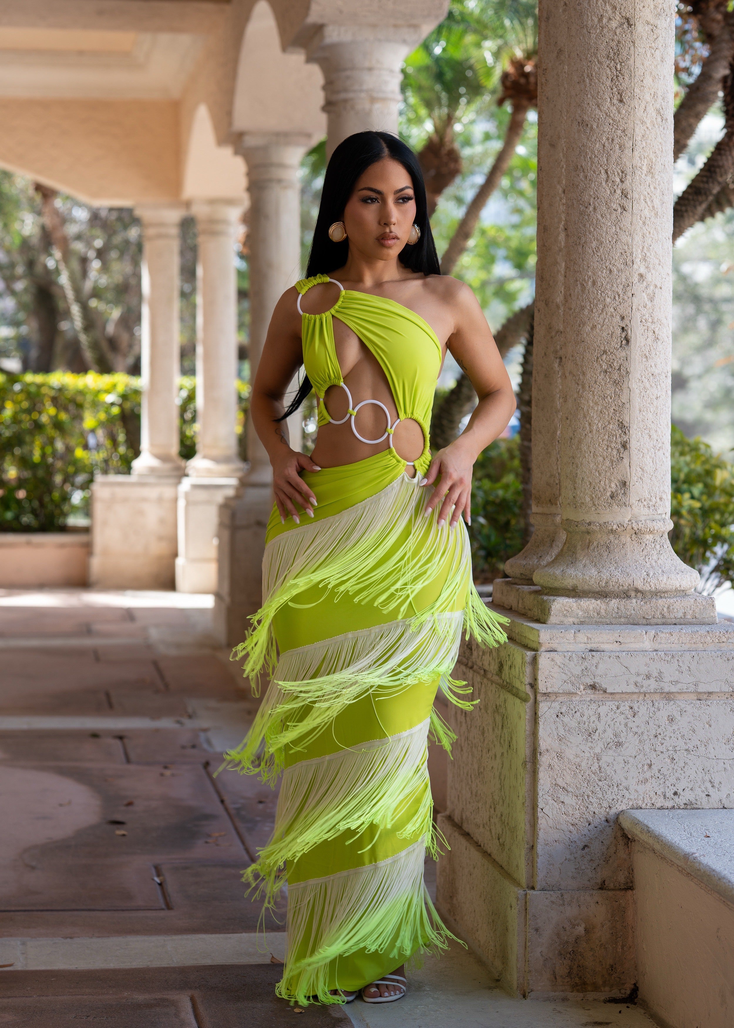 Solar Seduction Ruched Maxi Dress Green