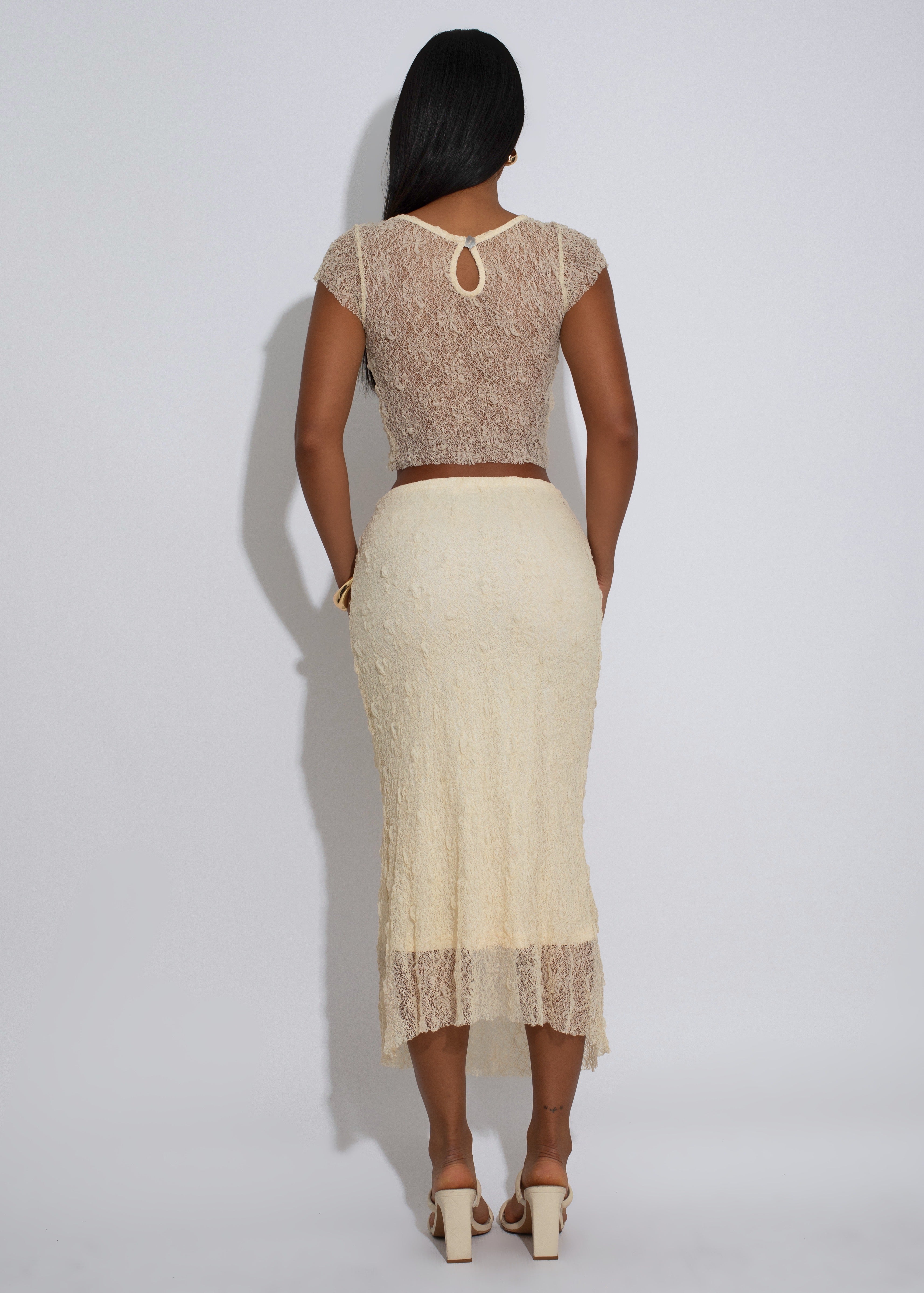 Whisper Bloom Lace Floral Skirt Set Nude