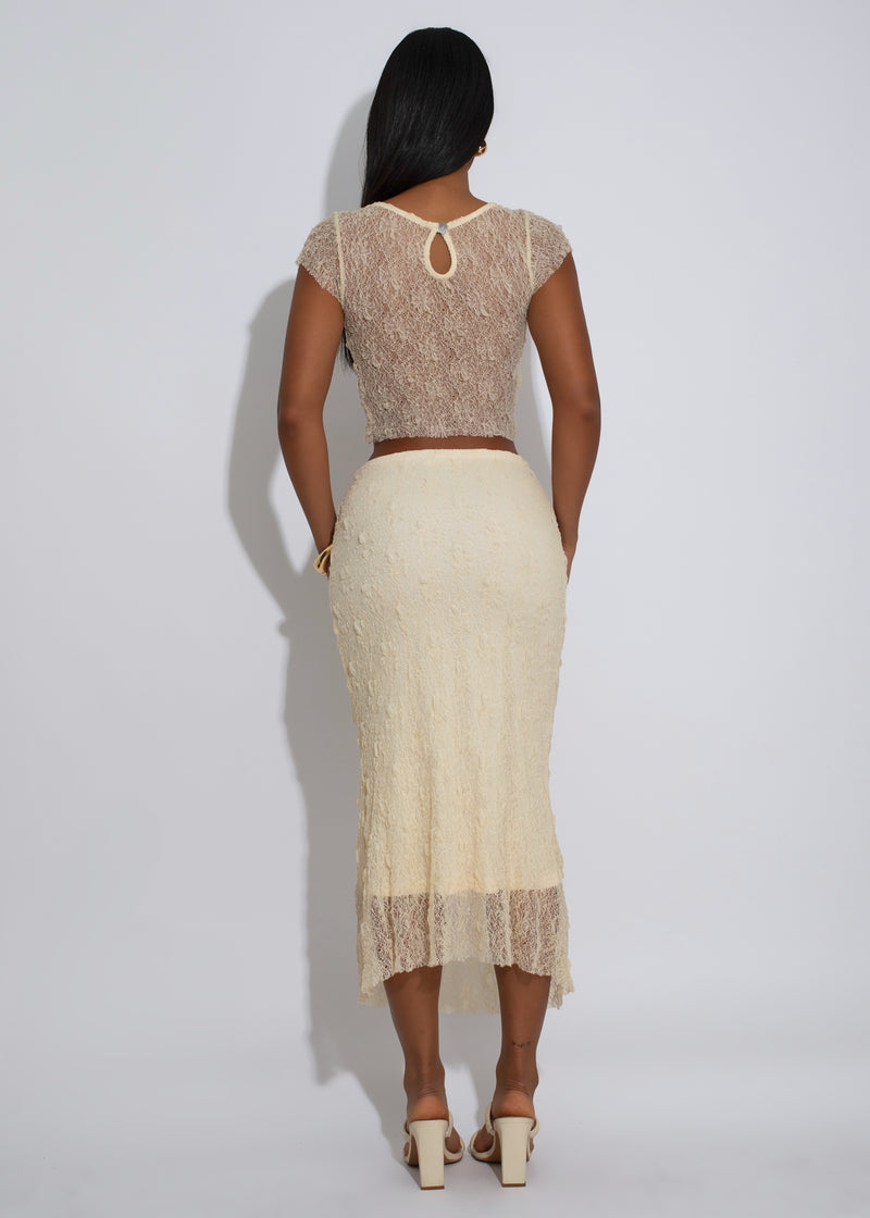 Whisper Bloom Lace Floral Skirt Set Nude