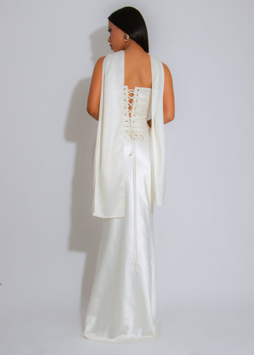 Love And Affection Corset Satin Skirt Set White