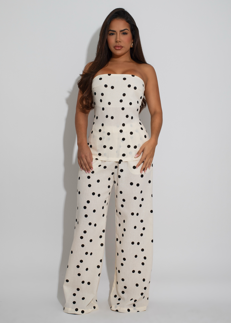 Dotted Charm Pant Set White