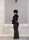 Crystal Fable Lace Faux Fur Pant Set Black