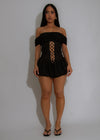 After Hours Mesh Stripes Ruched Romper Black