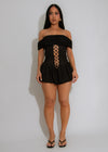 After Hours Mesh Stripes Ruched Romper Black