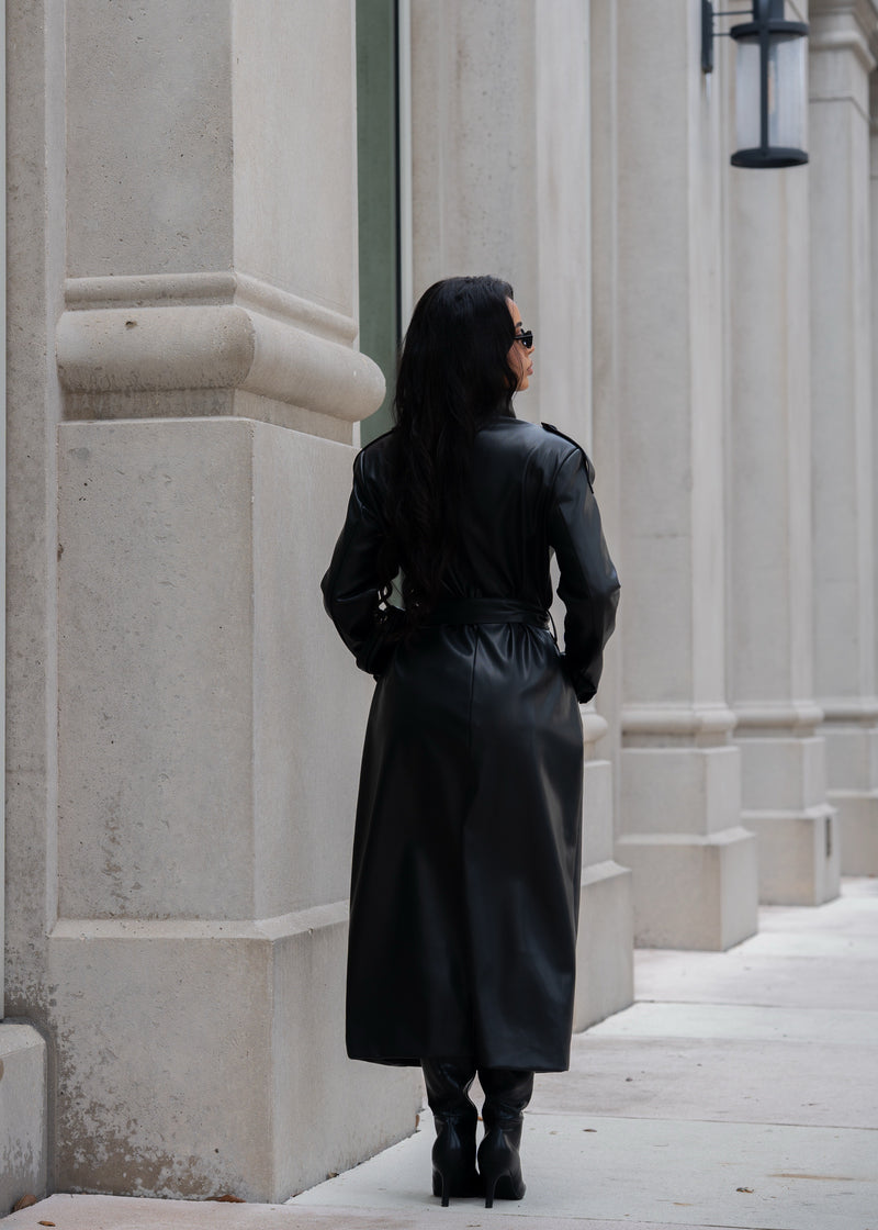 Privé Obsession Faux Leather Coat Set  Black
