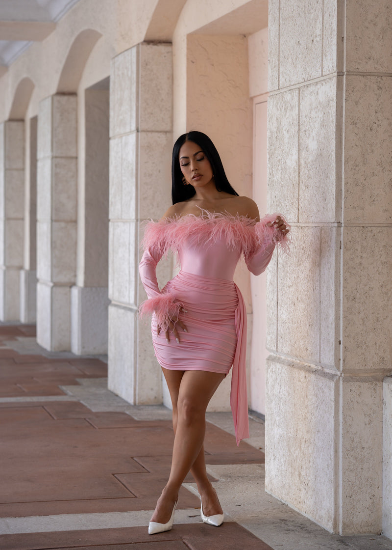 Flirt Alert Ruched Skirt Set Pink