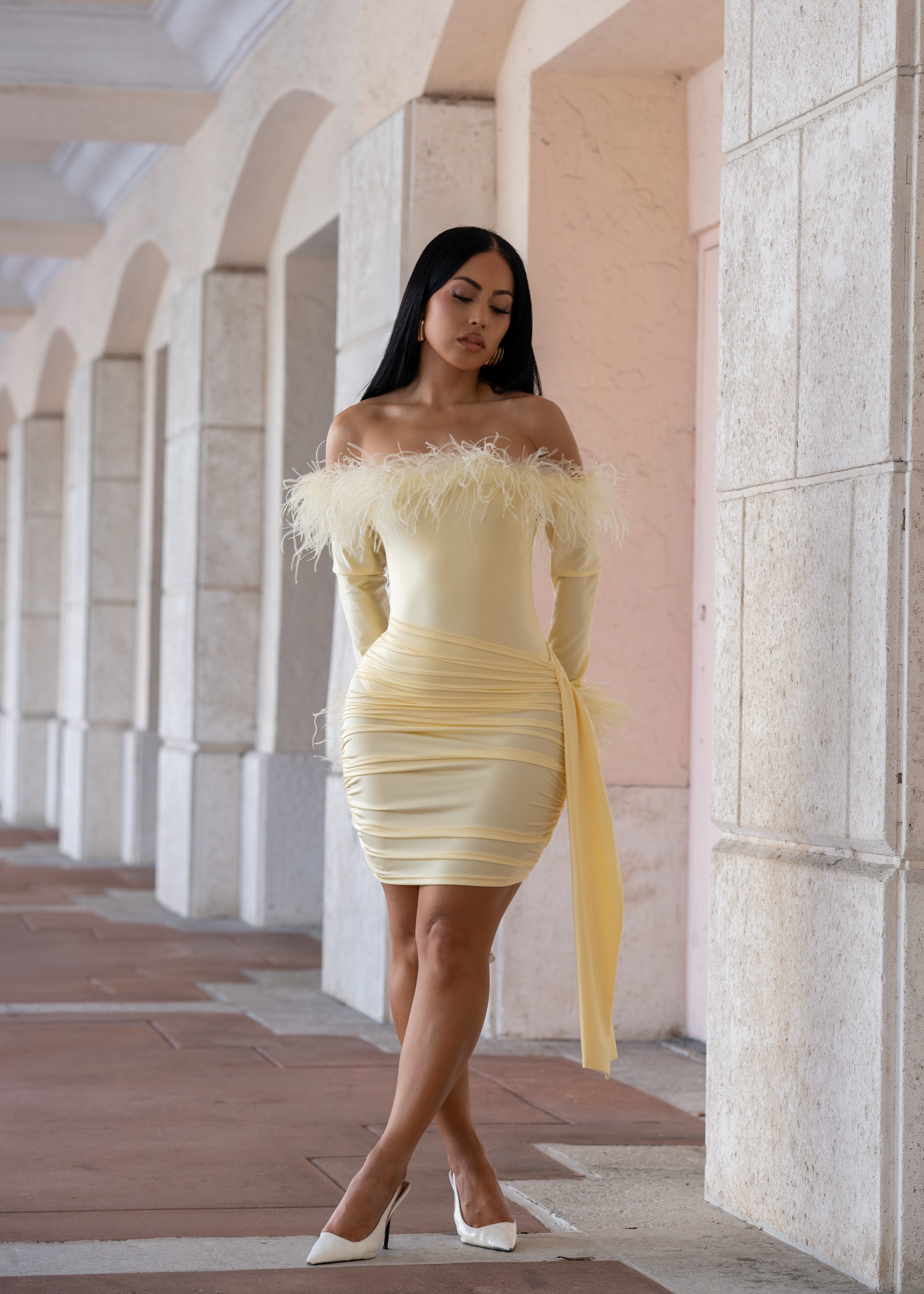 Flirt Alert Ruched Skirt Set Yellow