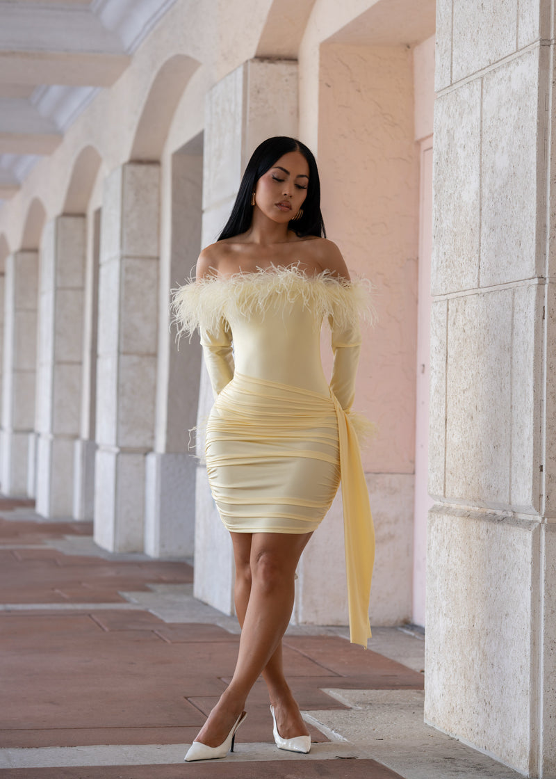Flirt Alert Ruched Skirt Set Yellow
