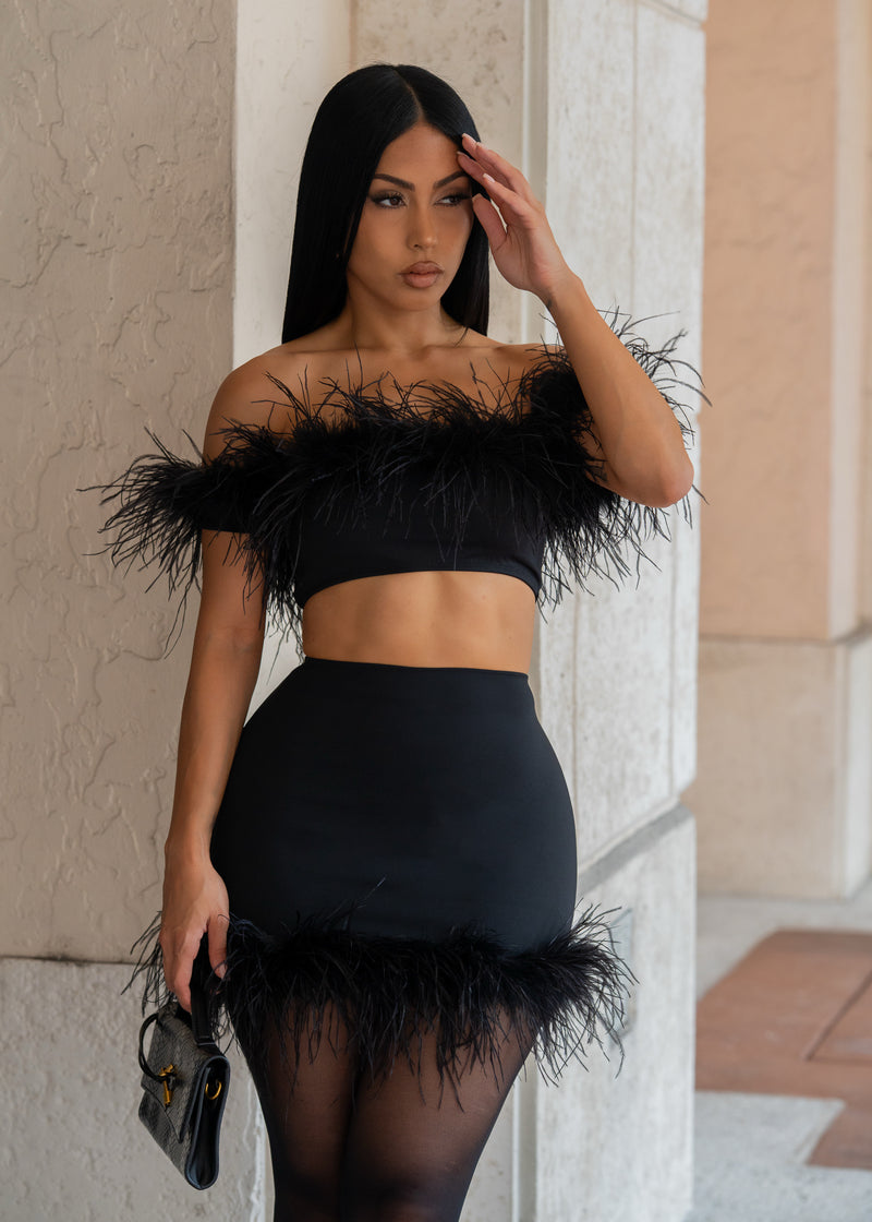 After Hours Feather Skirt Set Black