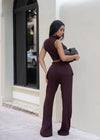 The Draped Aura Ribbed Pant Set Brown