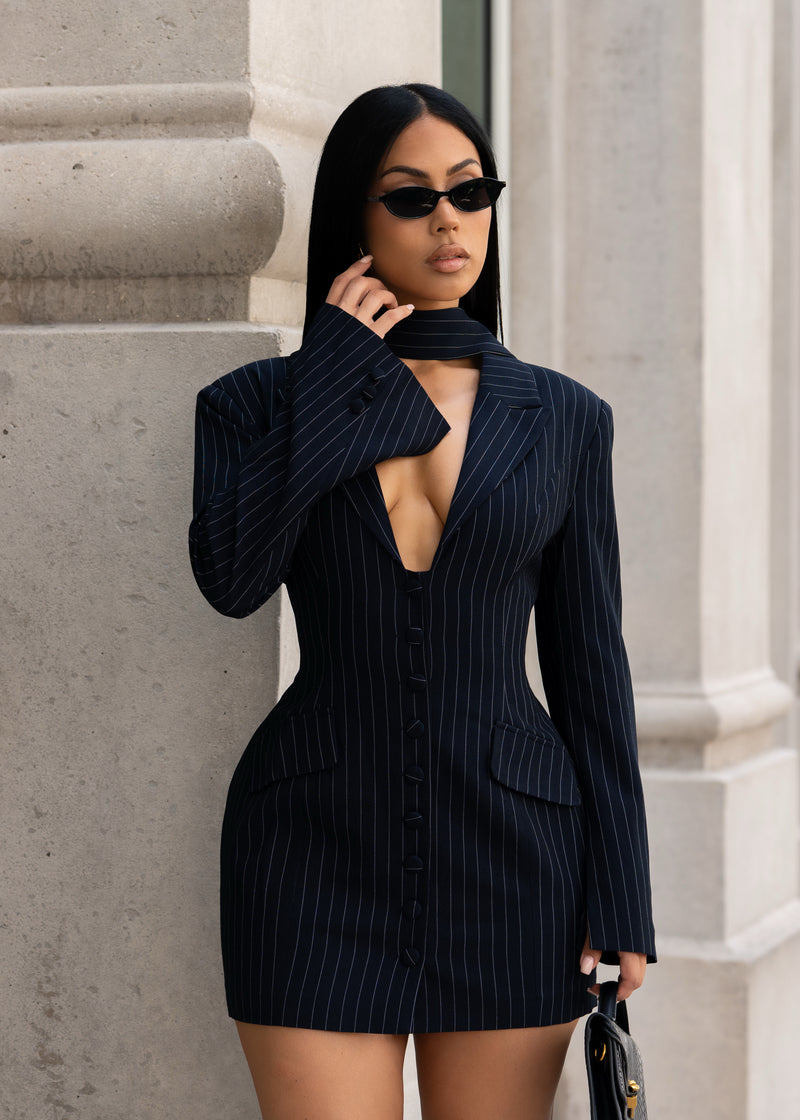 Scandal Pinstriped Blazer Dress Blue