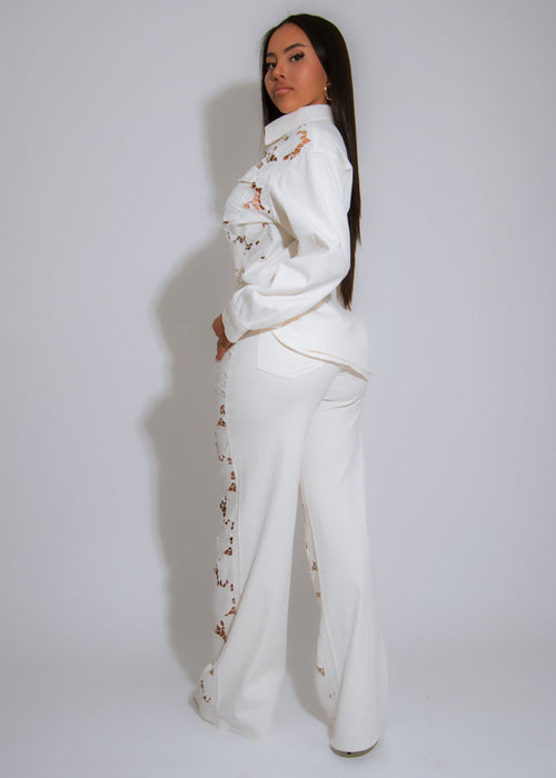 Nice Surprise Floral Lace Pant Set White