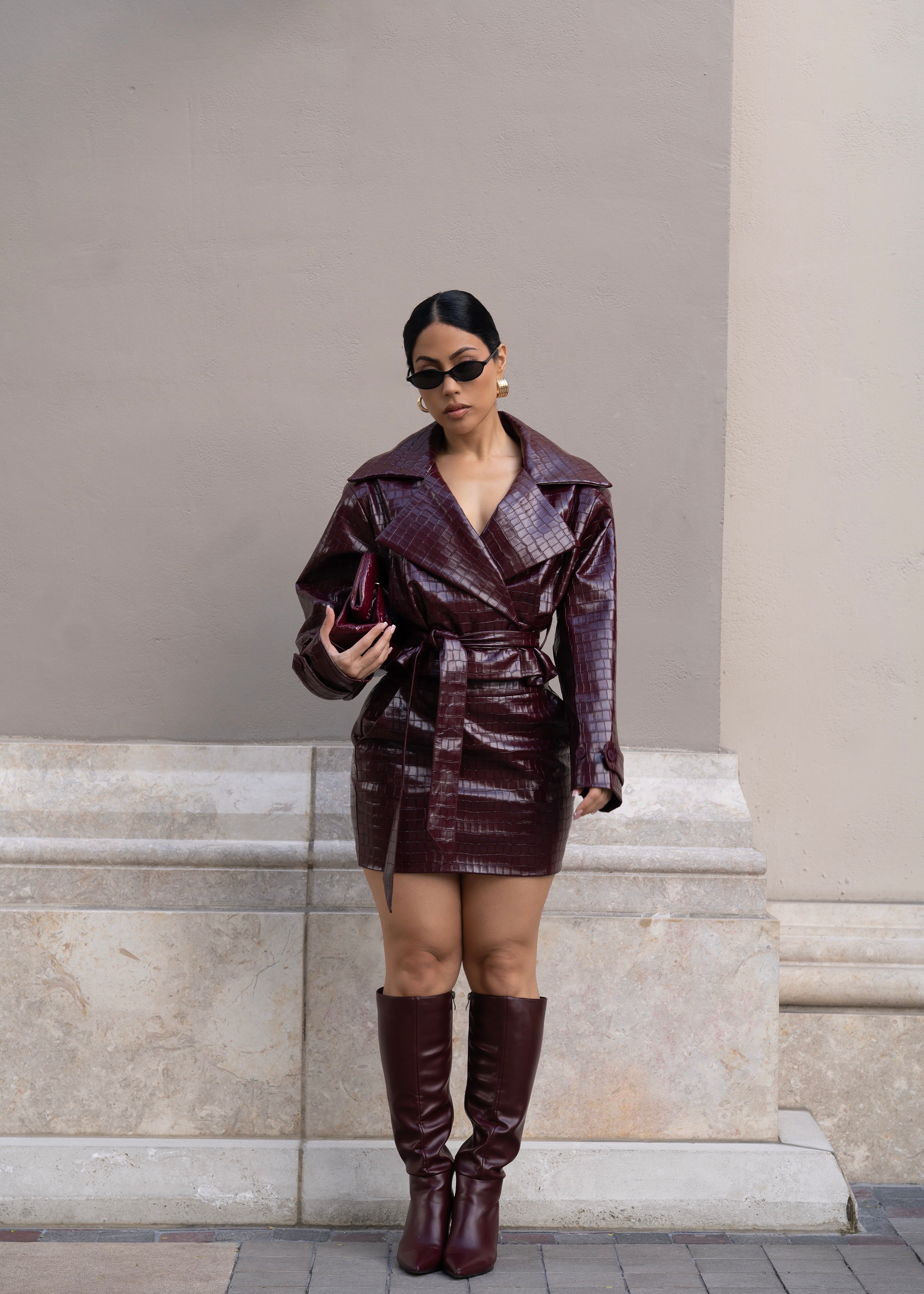 Empire Code Croc Faux Leather Skirt Set Red