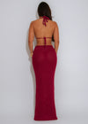 Seashore Glow Crochet Shell Maxi Dress Red