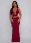 Seashore Glow Crochet Shell Maxi Dress Red