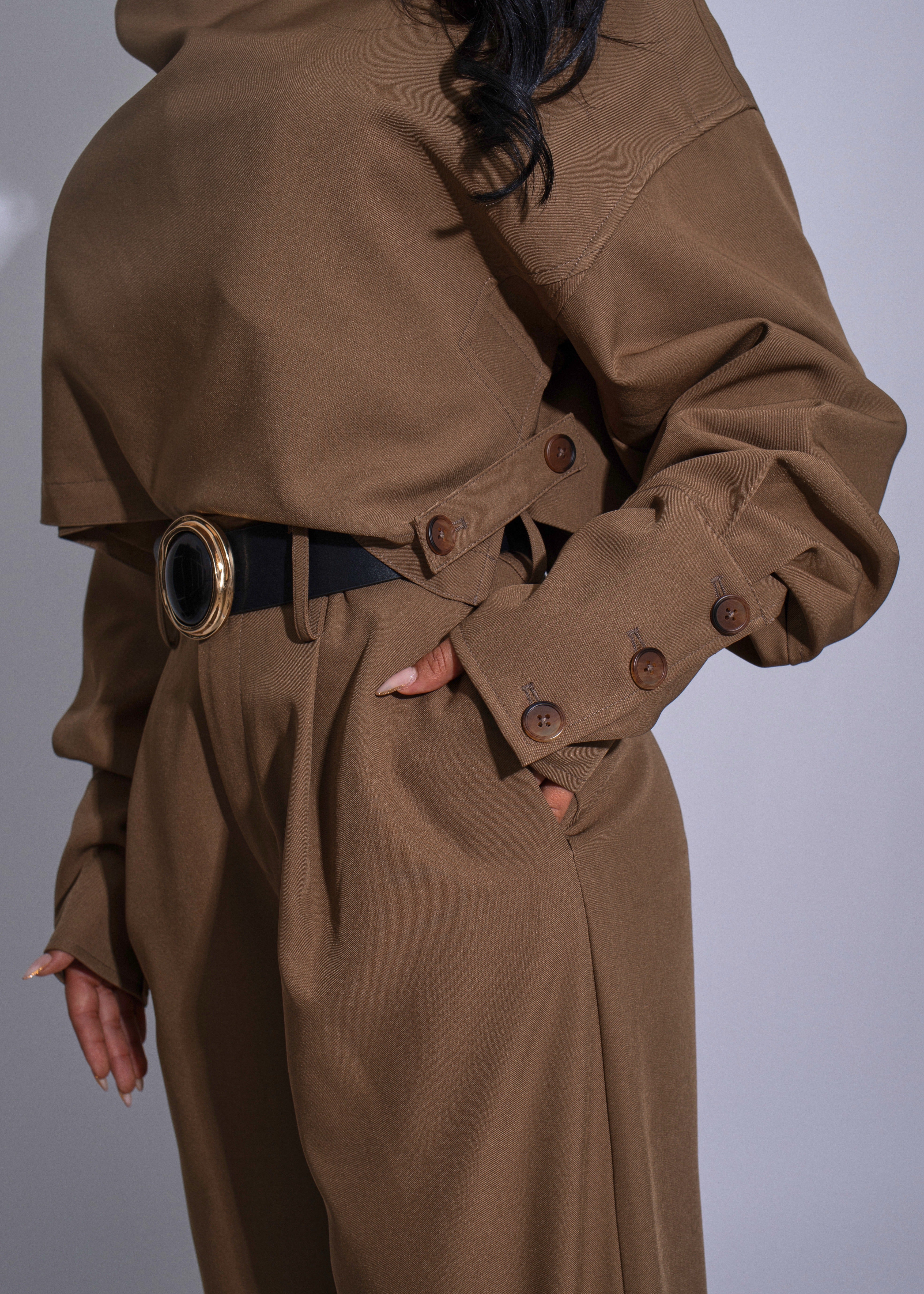 Modern Frame Scarf Pant Set Brown