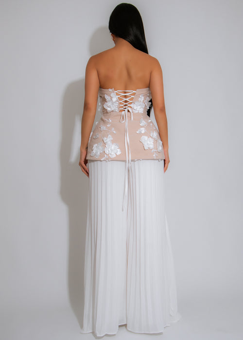 Petal Whispers Floral Pearls Pant Set White